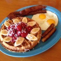 Bananas and Strawberries Coconut Waffles Full House